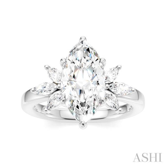 ASHI Marquise Shape Semi-Mount Diamond Engagement Ring 198B3PPFHWG-SM-MQ2