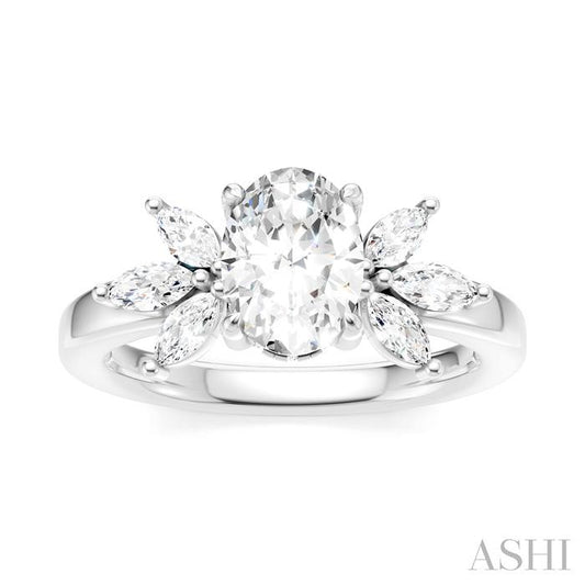 ASHI Oval Shape Semi-Mount Diamond Engagement Ring 198B3PPFHWG-SM-OV1