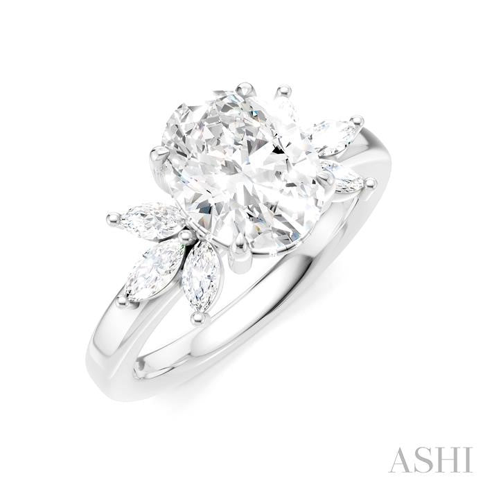 ASHI Oval Shape Semi-Mount Diamond Engagement Ring 198B3PPFHWG-SM-OV2