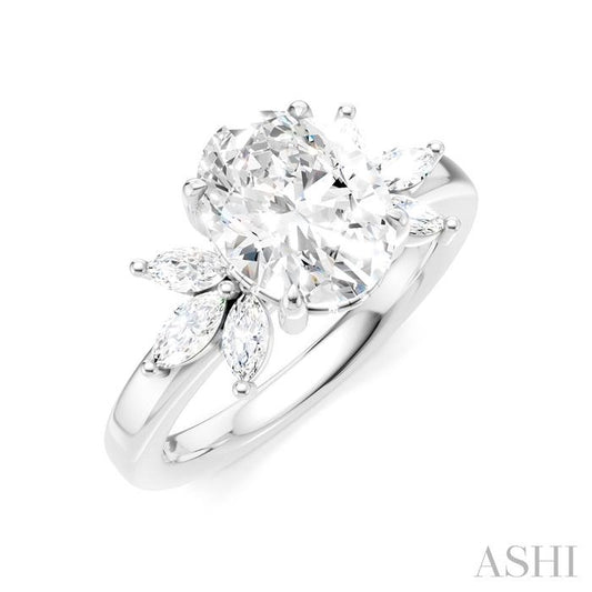 ASHI Oval Shape Semi-Mount Diamond Engagement Ring 198B3PPFHWG-SM-OV2