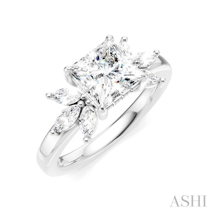 ASHI Princess Shape Semi-Mount Diamond Engagement Ring 198B3PPFHWG-SM-PN1