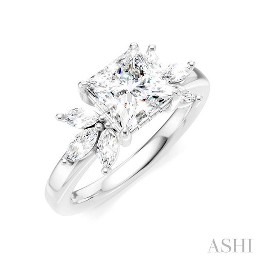 ASHI Princess Shape Semi-Mount Diamond Engagement Ring 198B3PPFHWG-SM-PN1