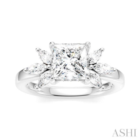 ASHI Princess Shape Semi-Mount Diamond Engagement Ring 198B3PPFHWG-SM-PN1