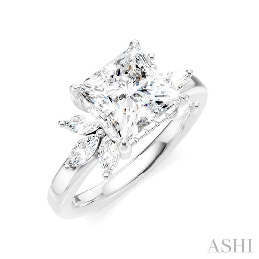 ASHI Princess Shape Semi-Mount Diamond Engagement Ring 198B3PPFHWG-SM-PN2