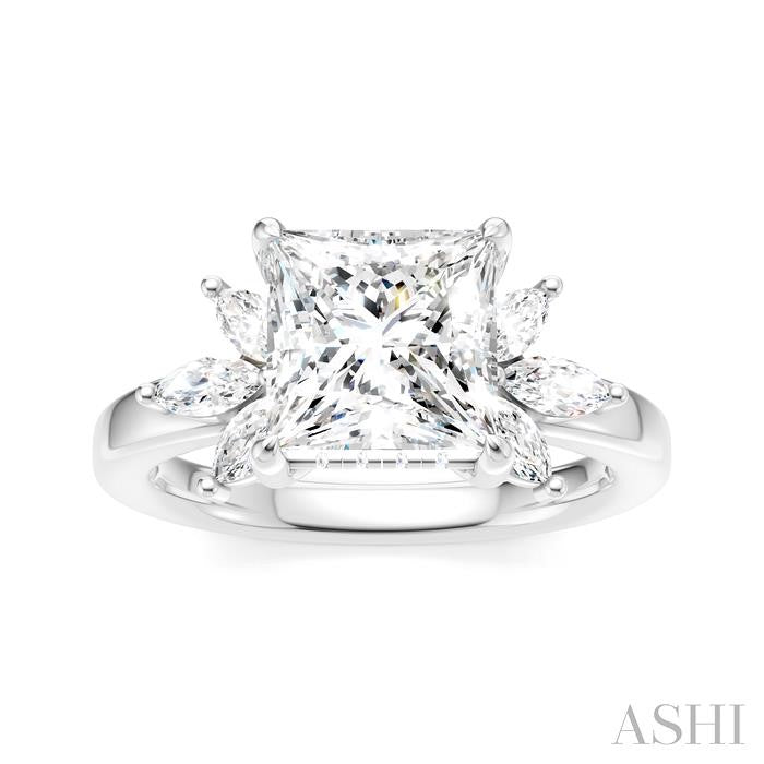 ASHI Princess Shape Semi-Mount Diamond Engagement Ring 198B3PPFHWG-SM-PN2