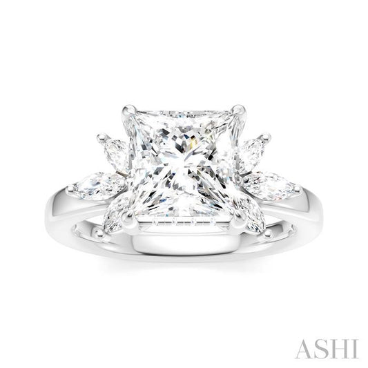 ASHI Princess Shape Semi-Mount Diamond Engagement Ring 198B3PPFHWG-SM-PN2