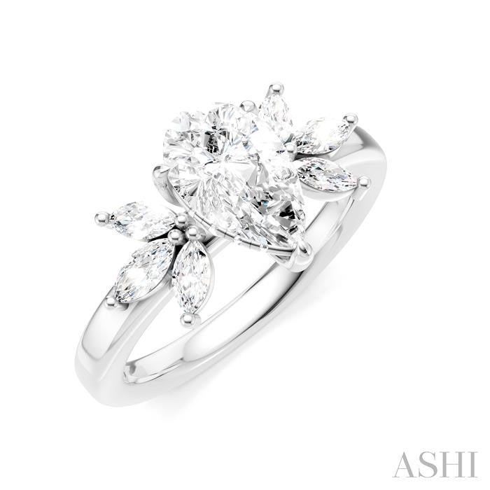 ASHI Pear Shape Semi-Mount Diamond Engagement Ring 198B3PPFHWG-SM-PR1