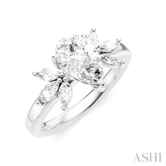 ASHI Pear Shape Semi-Mount Diamond Engagement Ring 198B3PPFHWG-SM-PR1
