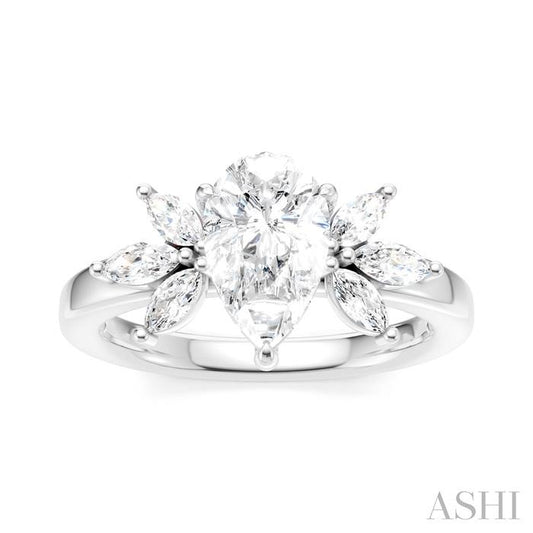 ASHI Pear Shape Semi-Mount Diamond Engagement Ring 198B3PPFHWG-SM-PR1