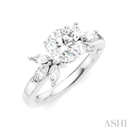 ASHI Round Shape Semi-Mount Diamond Engagement Ring 198B3PPFHWG-SM-RD1