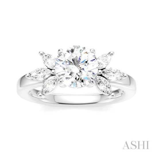 ASHI Round Shape Semi-Mount Diamond Engagement Ring 198B3PPFHWG-SM-RD1