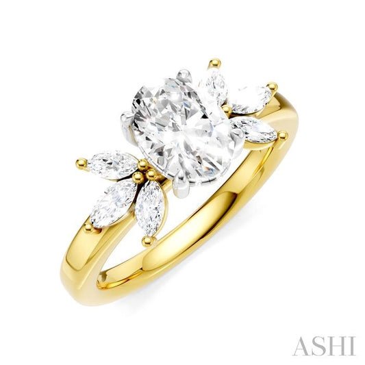 ASHI Oval Shape Semi-Mount Diamond Engagement Ring 198B3PPFHYW-SM-OV1