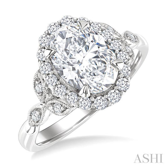ASHI Oval Shape Semi-Mount Halo Diamond Engagement Ring 199B5PPFHWG-SM-OV2