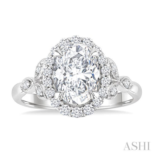ASHI Oval Shape Semi-Mount Halo Diamond Engagement Ring 199B5PPFHWG-SM-OV2