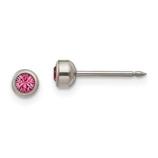 19E Inverness Titanium 4mm Rose Crystal Bezel Earrings