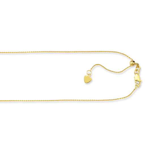 Yellow Gold Diamond Cut/ Textured Adjustable Cable Necklace