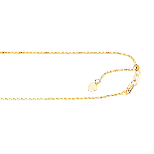 Yellow Gold Diamond Cut/ Textured Adjustable Solid Diamond Cut Rope Necklace