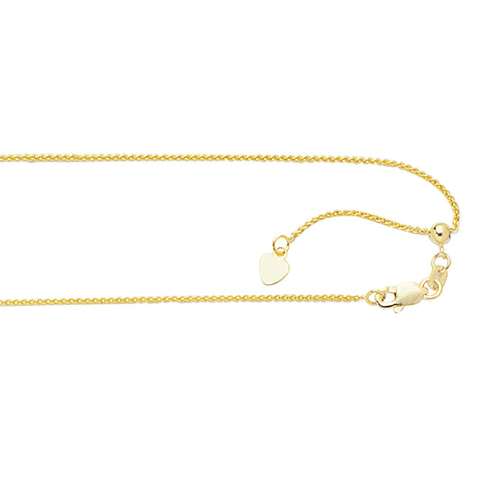 Yellow Gold Diamond Cut/ Textured Adjustable Round Wheat Necklace