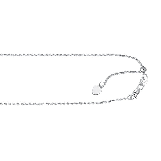 White Gold Diamond Cut/ Textured Adjustable Solid Diamond Cut Rope Necklace