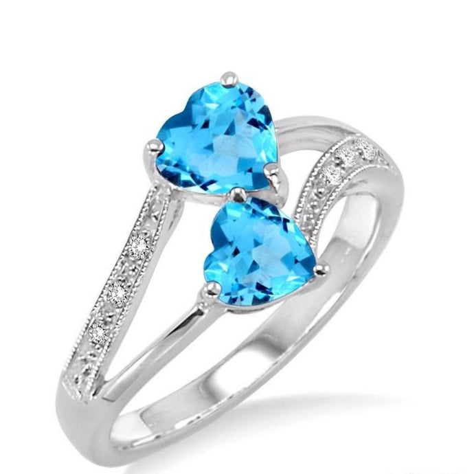 Parkplace Jewelers Silver Double Heart Shape Gemstone & Diamond Ring 88419PPSSBTSLRG