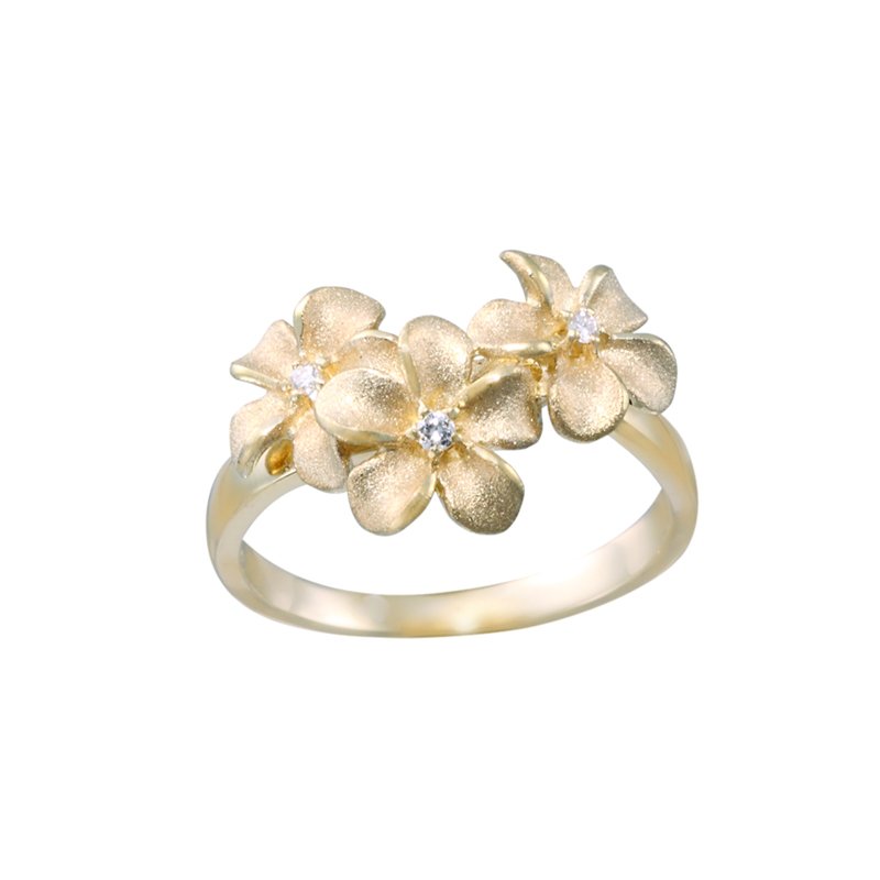 Denny Wong Designs Yellow Gold 3-Plumeria Ring FRP-08SD-3