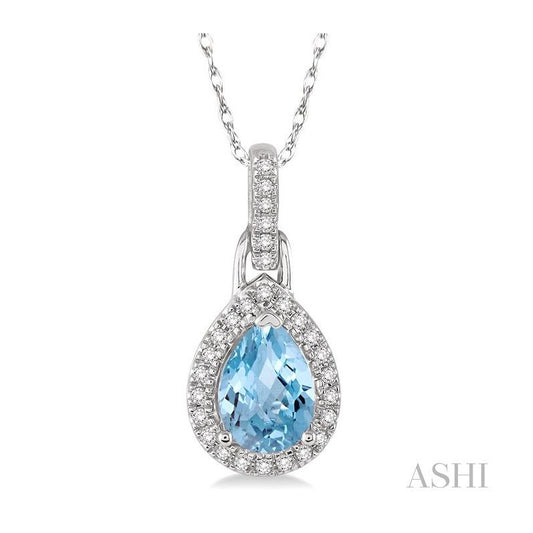 ASHI Pear Shape Gemstone & Halo Diamond Pendant 61098PPFSPDAQWG