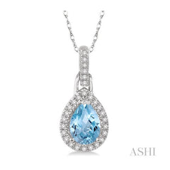 ASHI Pear Shape Gemstone & Halo Diamond Pendant 61098PPFSPDAQWG