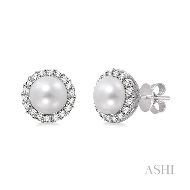 ASHI Pearl & Halo Diamond Earrings 56735PPFVERWG