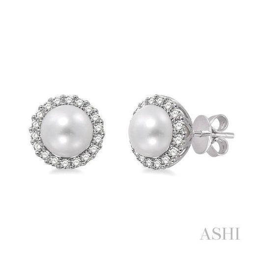 ASHI Pearl & Halo Diamond Earrings 56735PPFVERWG
