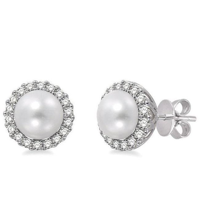 Parkplace Jewelers Pearl & Halo Diamond Earrings 56735PPFVERWG