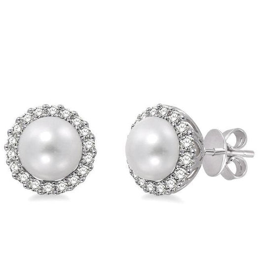 Parkplace Jewelers Pearl & Halo Diamond Earrings 56735PPFVERWG
