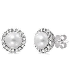 Parkplace Jewelers Pearl & Halo Diamond Earrings 56735PPFVERWG