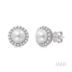 ASHI Pearl & Halo Diamond Earrings 56735PPFVERWG