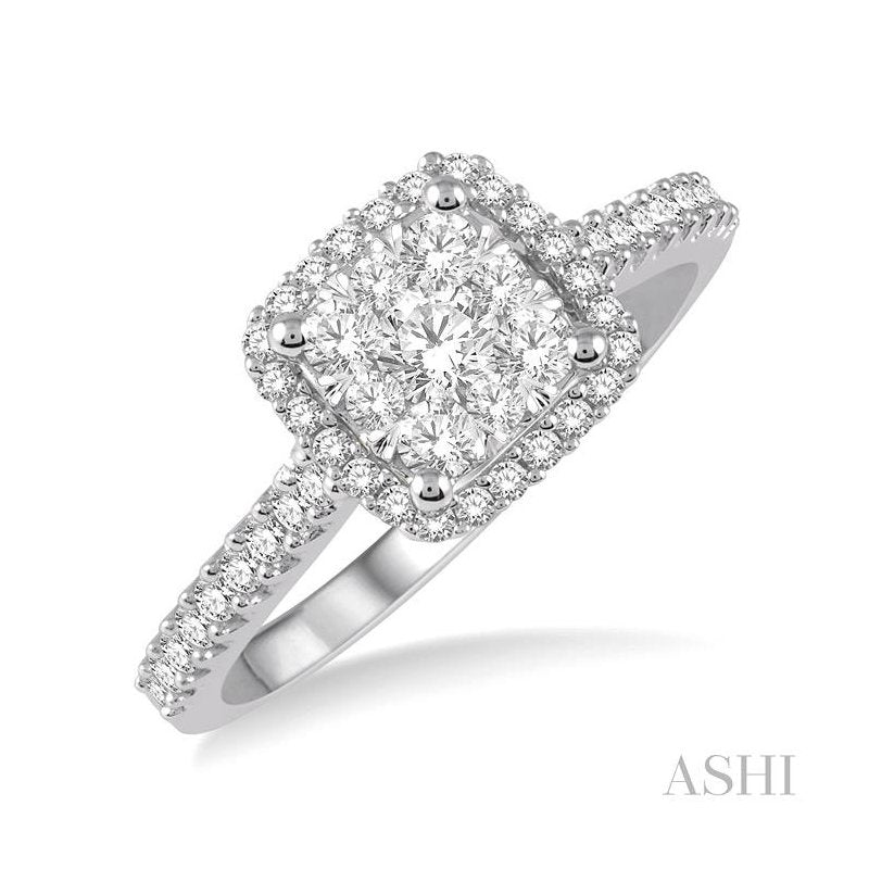ASHI Cushion Shape Halo Lovebright Essential Diamond Engagement Ring 123F3PPFVWY