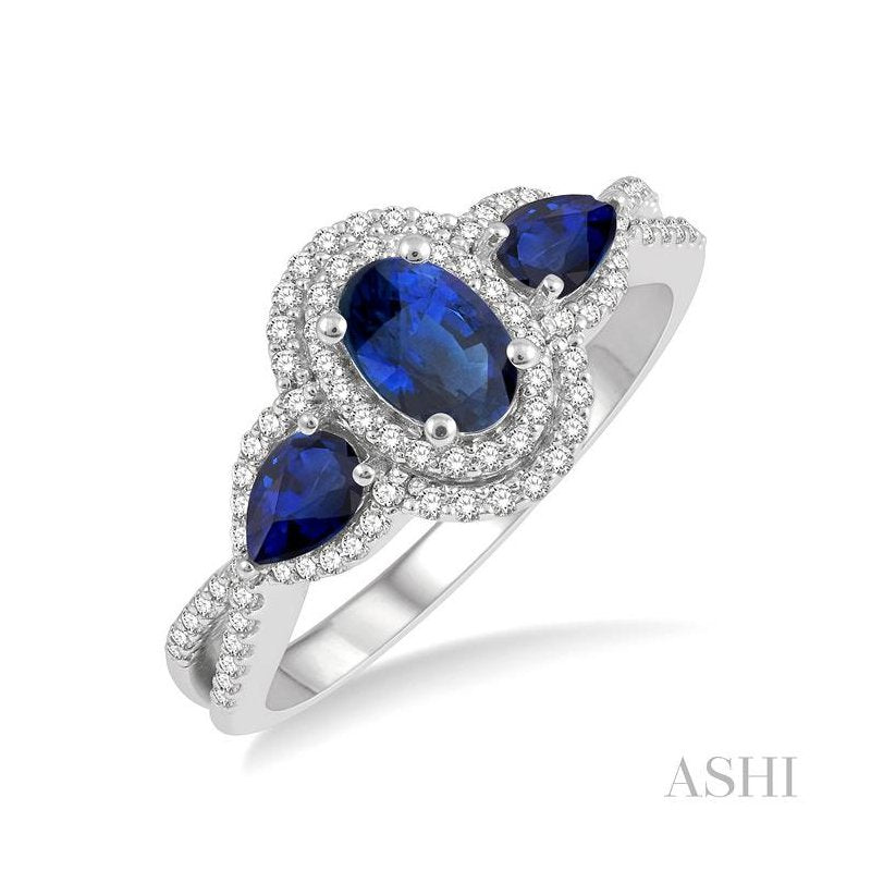ASHI Oval & Pear Shape Gemstone & Halo Diamond Ring 41096PPTSSPWG