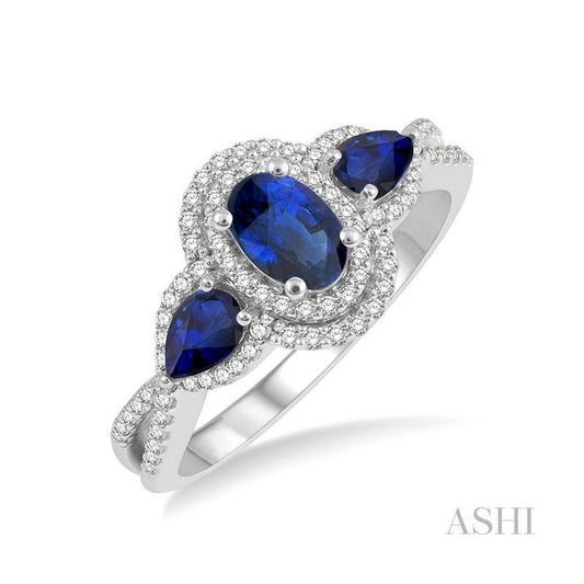 ASHI Oval & Pear Shape Gemstone & Halo Diamond Ring 41096PPTSSPWG