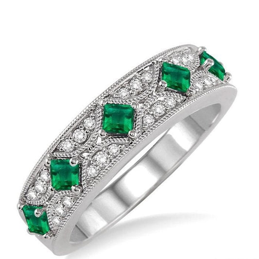 Parkplace Jewelers Princess Shape Gemstone & Diamond Fashion Band 46298PPFHEMWG