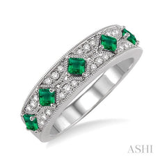 ASHI Princess Shape Gemstone & Diamond Fashion Band 46298PPFHEMWG