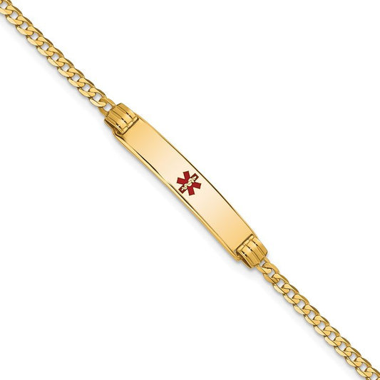 Quality Gold 14K Medical Red Enamel Curb Link ID Bracelet XM551CR-7