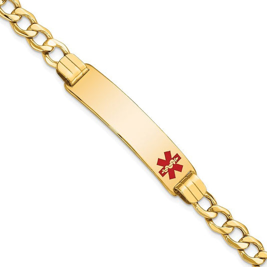 Quality Gold 14K Semi-solid Medical Red Enamel Curb Link ID Bracelet XM579FR