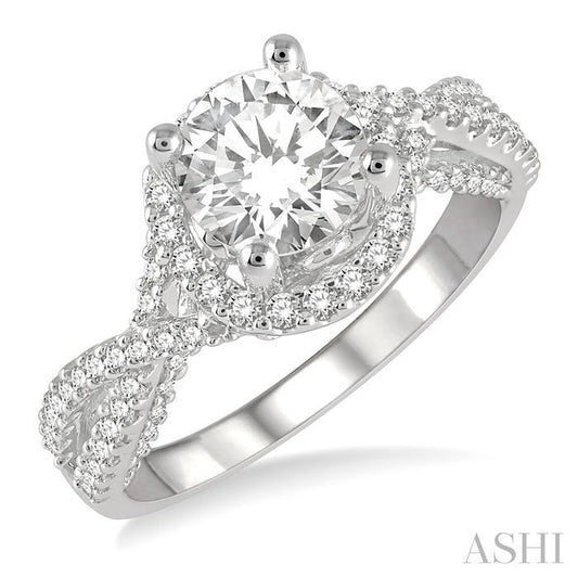 ASHI Round Shape Semi-Mount Halo Diamond Engagement Ring 200L3PPFHWG-SM