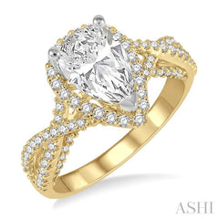 ASHI Pear Shape Semi-Mount Halo Diamond Engagement Ring 201L3PPFHYW-SM