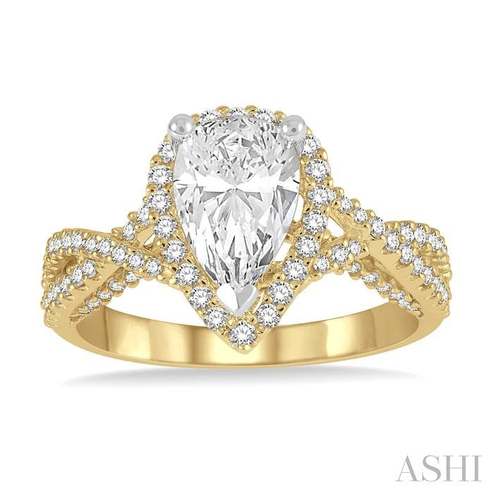 ASHI Pear Shape Semi-Mount Halo Diamond Engagement Ring 201L3PPFHYW-SM
