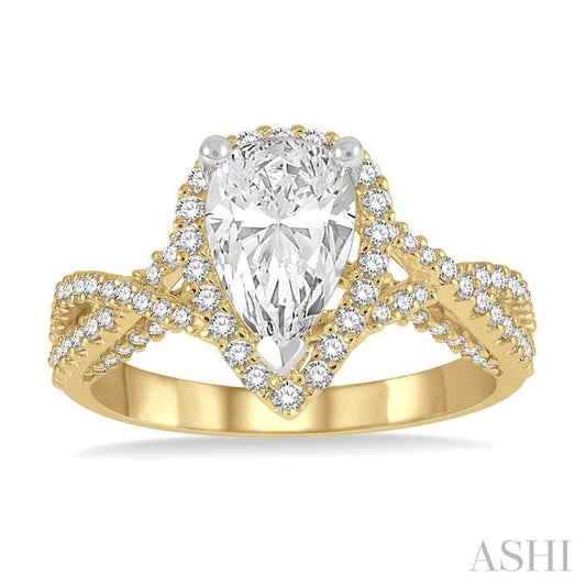 ASHI Pear Shape Semi-Mount Halo Diamond Engagement Ring 201L3PPFHYW-SM