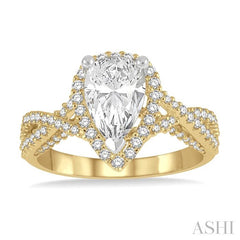ASHI Pear Shape Semi-Mount Halo Diamond Engagement Ring 201L3PPFHYW-SM