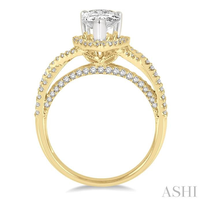 ASHI Pear Shape Semi-Mount Halo Diamond Engagement Ring 201L3PPFHYW-SM