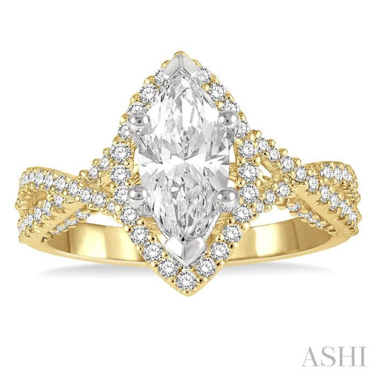 ASHI Marquise Shape Semi-Mount Halo Diamond Engagement Ring 203L3PPFGYW-SM