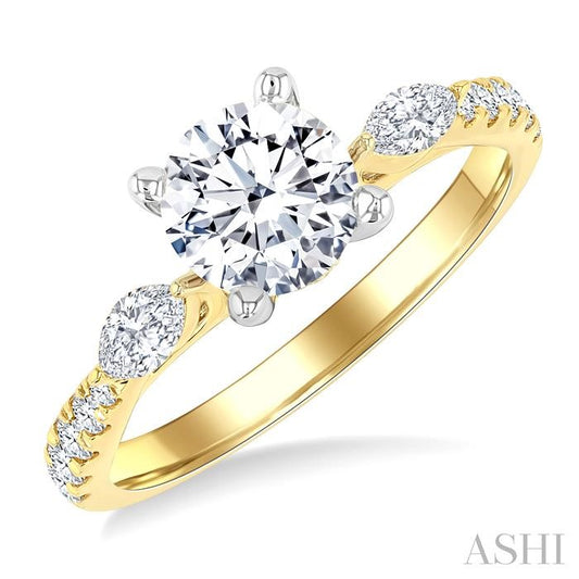 ASHI Round Shape Semi-Mount Diamond Engagement Ring 206M4PPFGYW-SM
