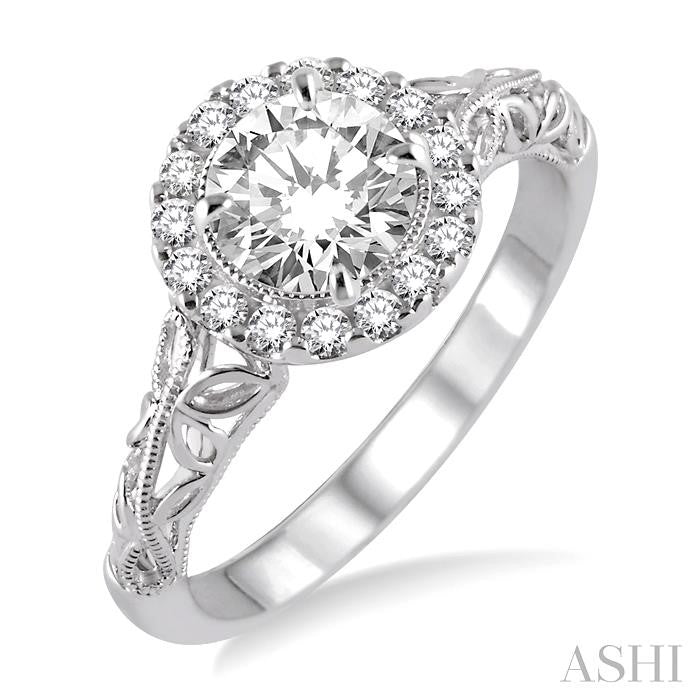 ASHI Round Shape Halo Diamond Engagement Ring 20713PPFHWG-LE