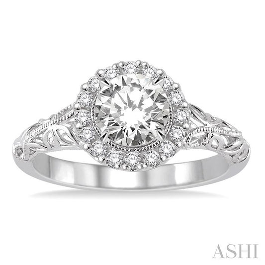 ASHI Round Shape Halo Diamond Engagement Ring 20713PPFHWG-LE
